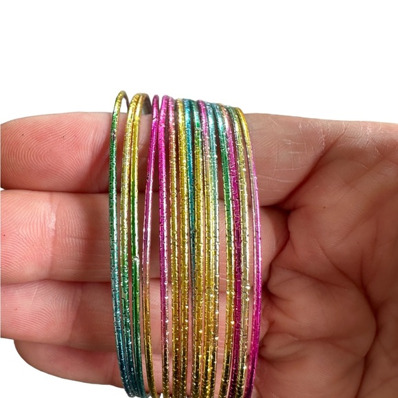 Multicolored Thin Bangle Bracelet 15 Piece Set - Picture 3 of 8
